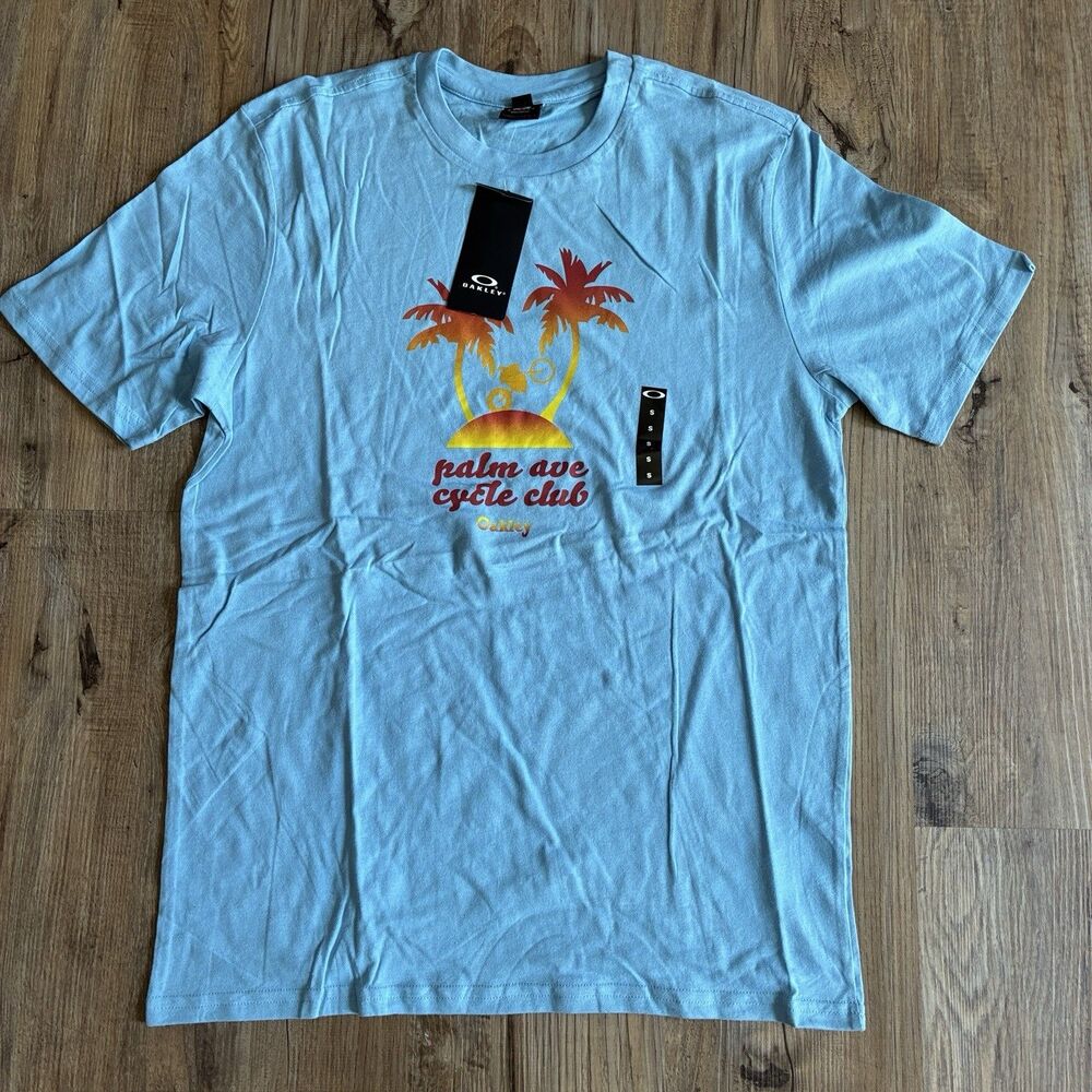 Oakley Palm Ave Cycle Club Graphic Blue Cotton Men's T-Shirt S Regular Fit